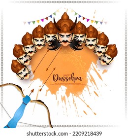Happy Dussehra festival background with Ravana face design vector