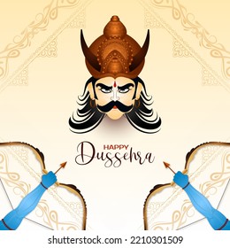 Happy Dussehra festival background with Ravana face design vector