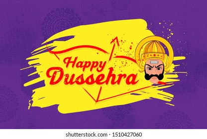 Happy Dussehra Festival Background Template with Ravan Face Illustration