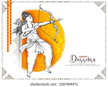 Happy Dussehra festival card with lord Rama killing Ravana concept vector