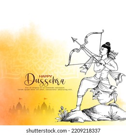 Happy Dussehra festival celebration card with lord rama holding bow and arrow vector