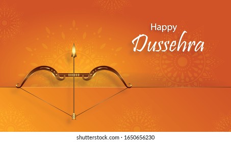 Happy Dussehra festival celebration, indian’s illustration of Lord Rama symbols and with oriental elements and arrow bow on paper color background 