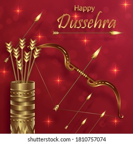 Happy Dussehra festival celebration, indian’s illustration of Lord Rama symbols and with oriental elements and arrow bow on paper color background 