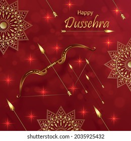 Happy Dussehra festival celebration, indian’s illustration of Lord Rama symbols and with oriental elements and arrow bow on paper color background 