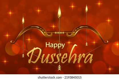 Happy Dussehra festival celebration, Indian illustration of Lord Rama symbols and with Oriental elements and arrow bow 