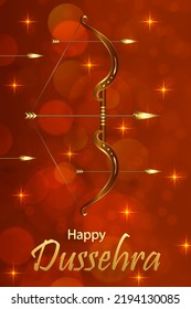 Happy Dussehra festival celebration, Indian illustration of Lord Rama symbols and with Oriental elements and arrow bow 