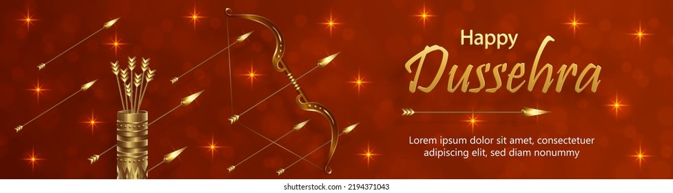 Happy Dussehra festival celebration, Indian illustration of Lord Rama symbols and with Oriental elements and arrow bow 