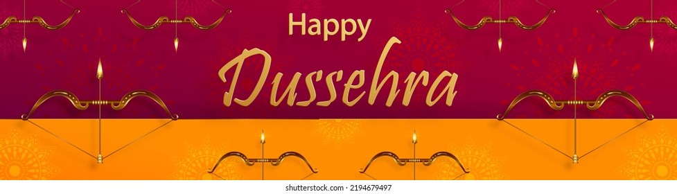 Happy Dussehra festival celebration, Indian illustration of Lord Rama symbols and with Oriental elements and arrow bow 
