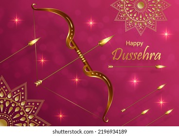Happy Dussehra festival celebration, Indian illustration of Lord Rama symbols and with Oriental elements and arrow bow 