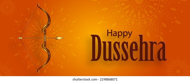 Happy Dussehra festival celebration, Indian illustration of Lord Rama symbols and with Oriental elements and arrow bow 