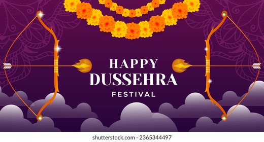 happy dussehra festival horizontal banner illustration with arrow