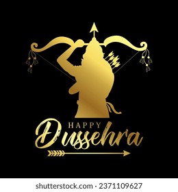 Happy Dussehra festival illustration with bow and arrow of rama holiday card background.