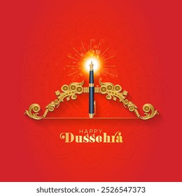 Feliz festival Dussehra da Índia. Arco e seta símbolo de lorde rama para a celebração da vitória de dussehra. Cartaz, banner, postagem em mídia social, design de cartão postal.