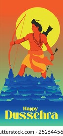 Feliz festival Dussehra da Índia, ilustração do Senhor Rama matando Ravana no cartaz do festival Dussehra Navratri da Índia