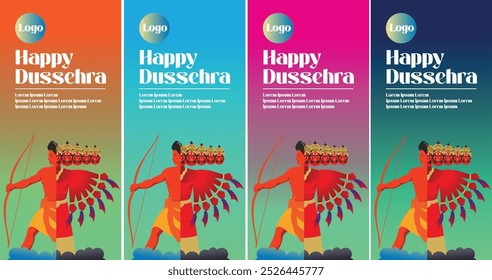 Feliz festival Dussehra da Índia, ilustração do Senhor Rama matando Ravana no cartaz do festival Dussehra Navratri da Índia