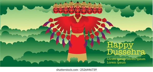 Feliz festival Dussehra da Índia, ilustração do Senhor Rama matando Ravana no cartaz do festival Dussehra Navratri da Índia