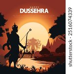 Happy Dussehra festival of India. of Lord Rama killing Ravana. vector illustration design