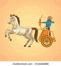 Happy Dussehra Festival of India with Lord Rama over a chariot, vector illustration