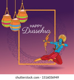 Happy Dussehra Festival of India with Lord Rama and offering symbol, vector illustration