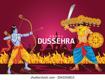 Happy Dussehra festival of India. of Lord Rama killing Ravana. vector illustration