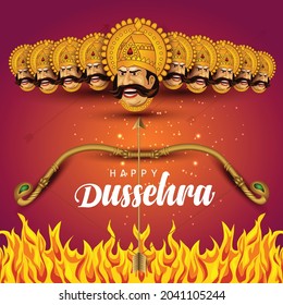 Happy Dussehra festival of India. of Lord Rama killing Ravana. vector illustration