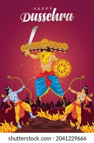 Happy Dussehra festival of India. of Lord Rama killing Ravana. vector illustration design