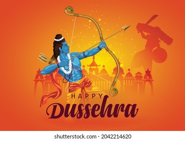 Happy Dussehra festival of India. of Lord Rama killing Ravana. vector illustration design