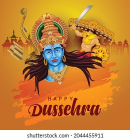 Happy Dussehra festival of India. of Lord Rama killing Ravana. vector illustration design