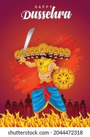 Happy Dussehra festival of India. of Lord Rama killing Ravana. vector illustration design