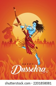 Happy Dussehra festival of India. of Lord Rama killing Ravana. vector illustration design