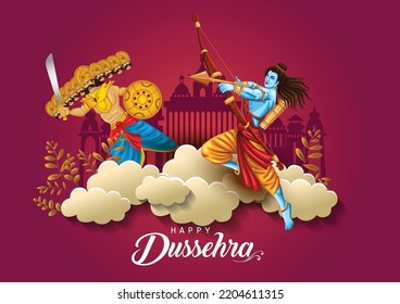 Happy Dussehra Festival von Indien. von Lord Rama, der Ravana tötet. Vektorgrafik-Design