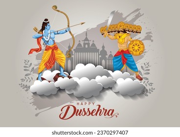 Happy Dussehra festival of India. of Lord Rama killing Ravana. vector illustration