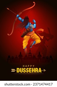 Happy Dussehra festival of India. of Lord Rama killing Ravana. vector illustration design