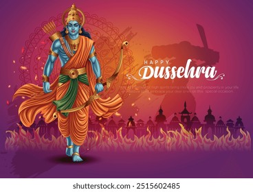 Happy Dussehra festival of India. of Lord Rama killing Ravana. vector illustration design