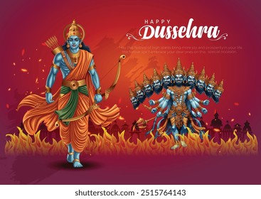 Feliz festival Dussehra da Índia. de Lord Rama matando Ravana. design de ilustração vetorial