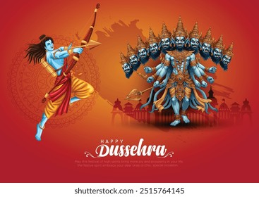 Feliz festival Dussehra de la India. de Lord Rama matando a Ravana. diseño de Ilustración vectorial