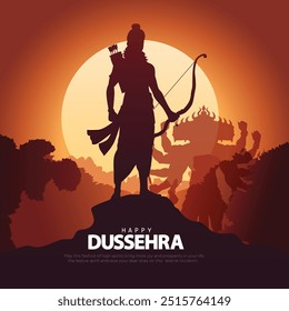 Feliz festival Dussehra de la India. de Lord Rama matando a Ravana. diseño de Ilustración vectorial