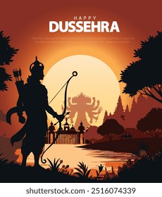 Feliz festival Dussehra de la India. de Lord Rama matando a Ravana. diseño de Ilustración vectorial