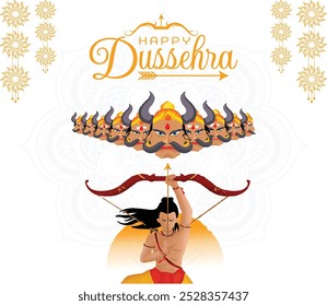 Feliz festival Dussehra da Índia. de Lord Rama matando Ravana. ilustração vetorial design.Bengali Durga Puja Design Vetor Template, Bangla Typography Durga Puja Text Art. Formato totalmente editável