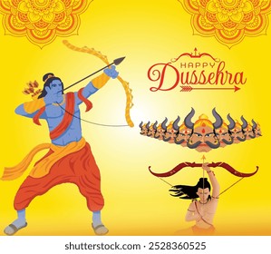 Feliz festival Dussehra de la India. de Lord Rama matando a Ravana. diseño de Ilustración vectorial