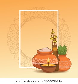 Happy Dussehra Festival of India with offering symbols and arrow of Lord Rama, vector illustration