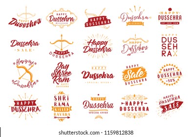 Happy Dussehra. Festival of India. Vector typography set for banner, logo design.