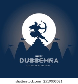 Feliz festival Dussehra de India.Lord Rama com templo. design de ilustração vetorial