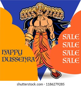 Happy Dussehra festival of India.Vector Illustration of Ravana with 10 heads.Navratri festival of India poster for Dussehra.sale banner or sale poster