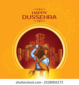 Feliz festival Dussehra Lord Rama e design de ilustração vetorial de construção de imóveis