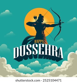 Feliz festival Dussehra Poster design. de Lord Rama matando Ravana. design de ilustração vetorial