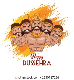 happy dussehra festival poster with ten headed ravana and lettering vector illustration design