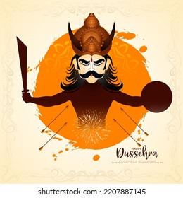 Happy Dussehra festival Ravana killing with arrow background design vector