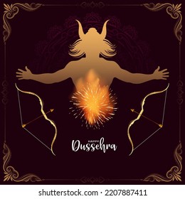 Happy Dussehra festival Ravana killing background design vector