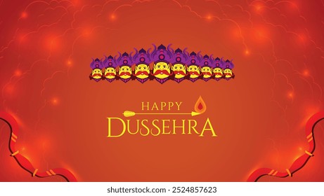 Feliz Dussehra festivo Banner Template, design tradicional banner feriado